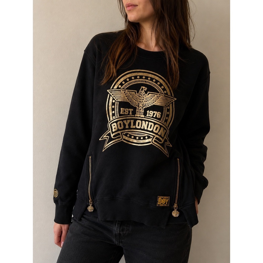 Boy London Black Gold Sweatshirt Eagle Logo Side Zips Small Streetwear